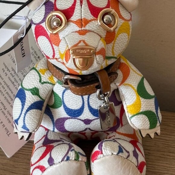Coach Collectible Bear Bag Charm In Rainbow Signature Canvas CJ953 NWT - Picture 2 of 7